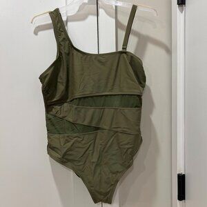 Women's Plus Size Mesh One-Shoulder One Piece Swimsuit